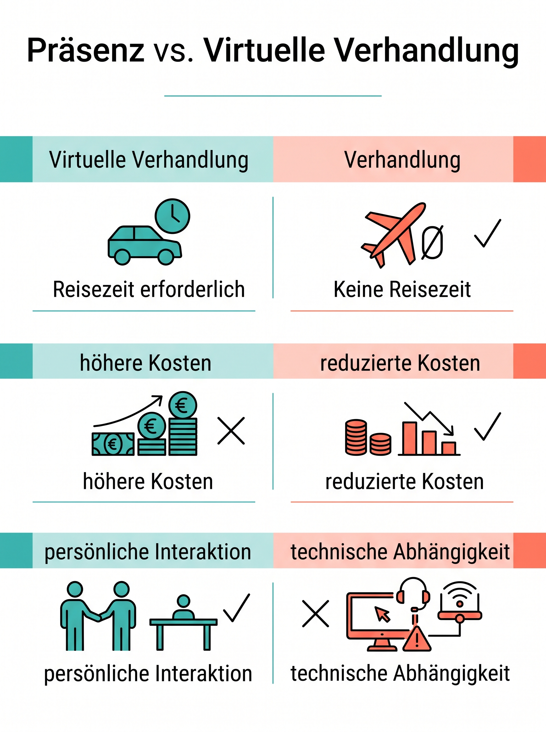 Präsenz vs. Virtuelle Verhandlung